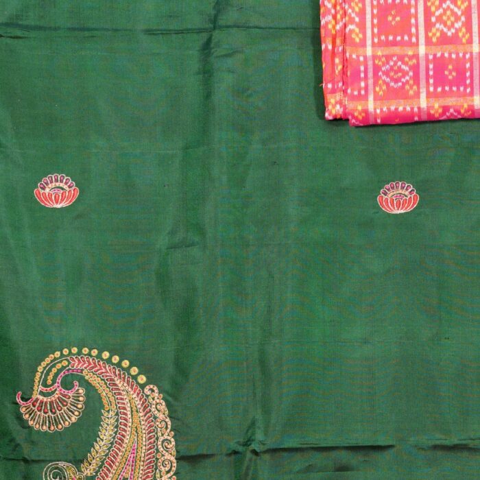 Green Silk Aari Work Embroidery Saree - Image 1