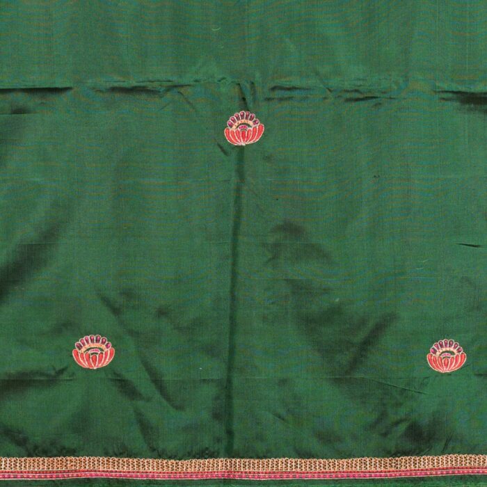 Green Silk Aari Work Embroidery Saree - Image 3